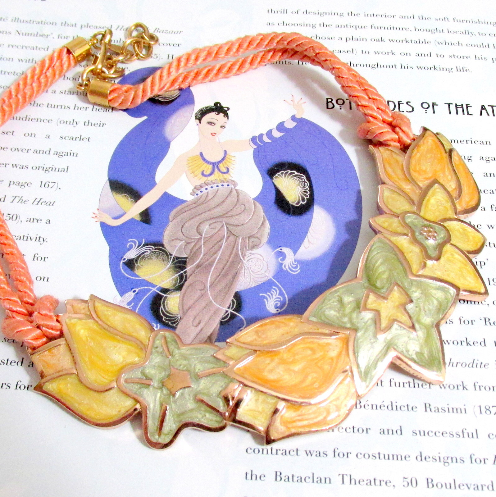 VTG Runway MONET 17″ Book Pc ENAMEL Pearlescent Pastel FLORAL NECKLACE Garland