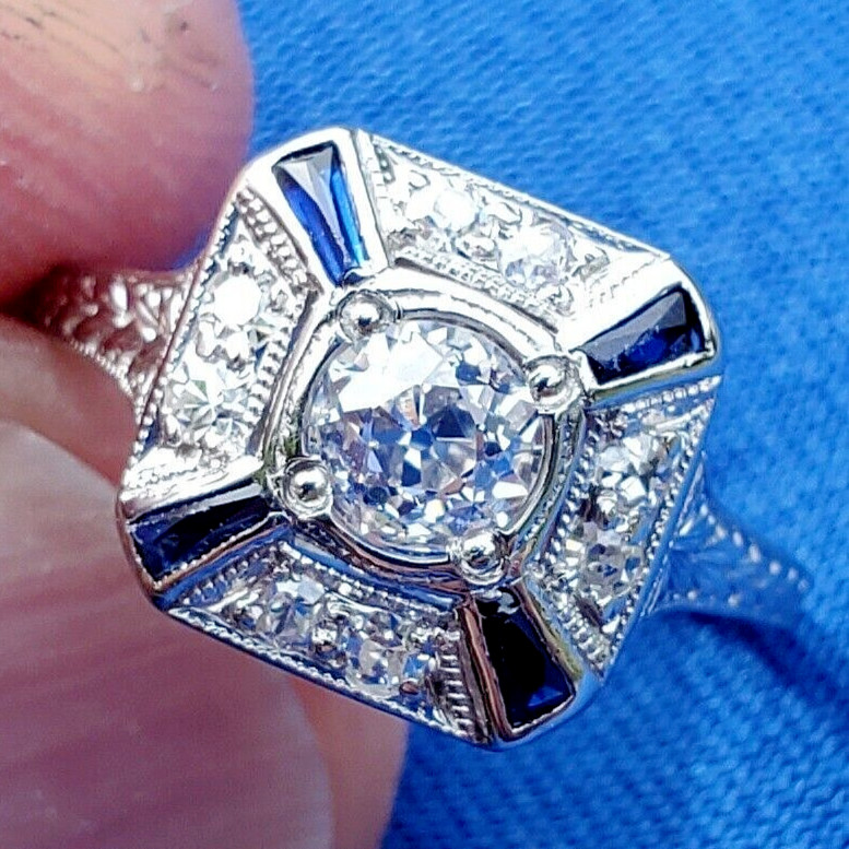 Original EARTH MINED DIAMOND Deco PLATINUM Engagement Ring Vintage Solitaire 5