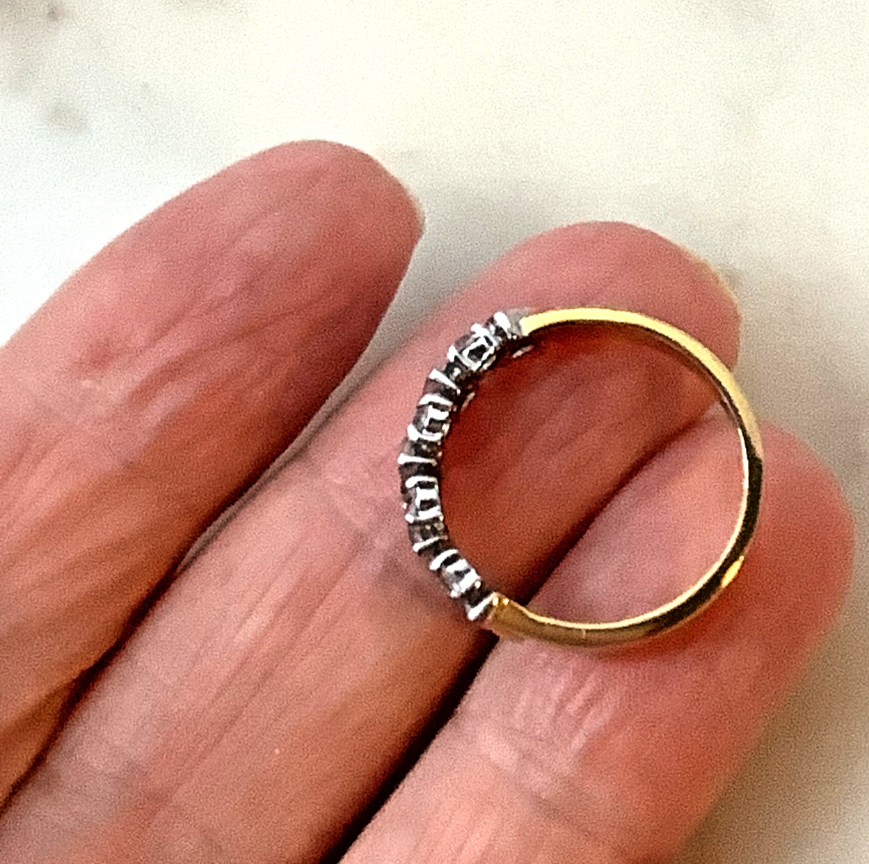 Vintage Ring 14K Gold Plated Rhinestone Triangle Round Cut Wedding Band Sz 7.25