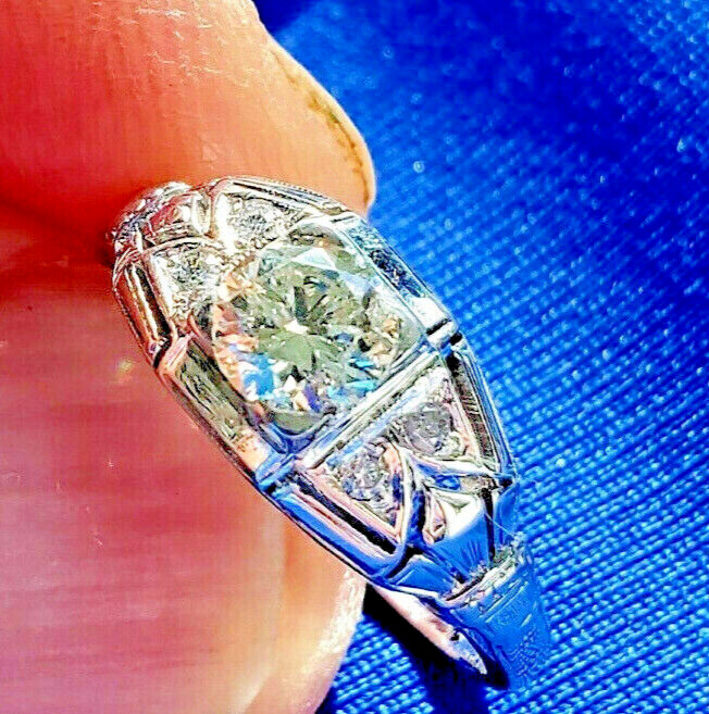 Original EARTH MINED DIAMOND Deco Engagement Ring Gatsby ERA Solitaire 14K GOLD