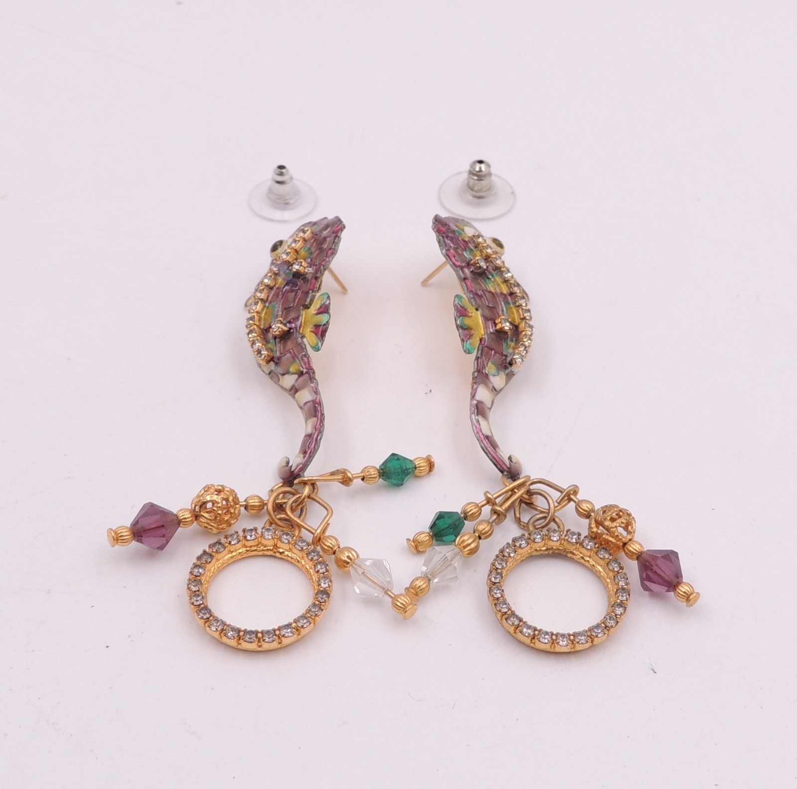 Lunch At The Ritz Seahorse Earrings Dangle Drop Pierced Vintage 90’s Jeweled
