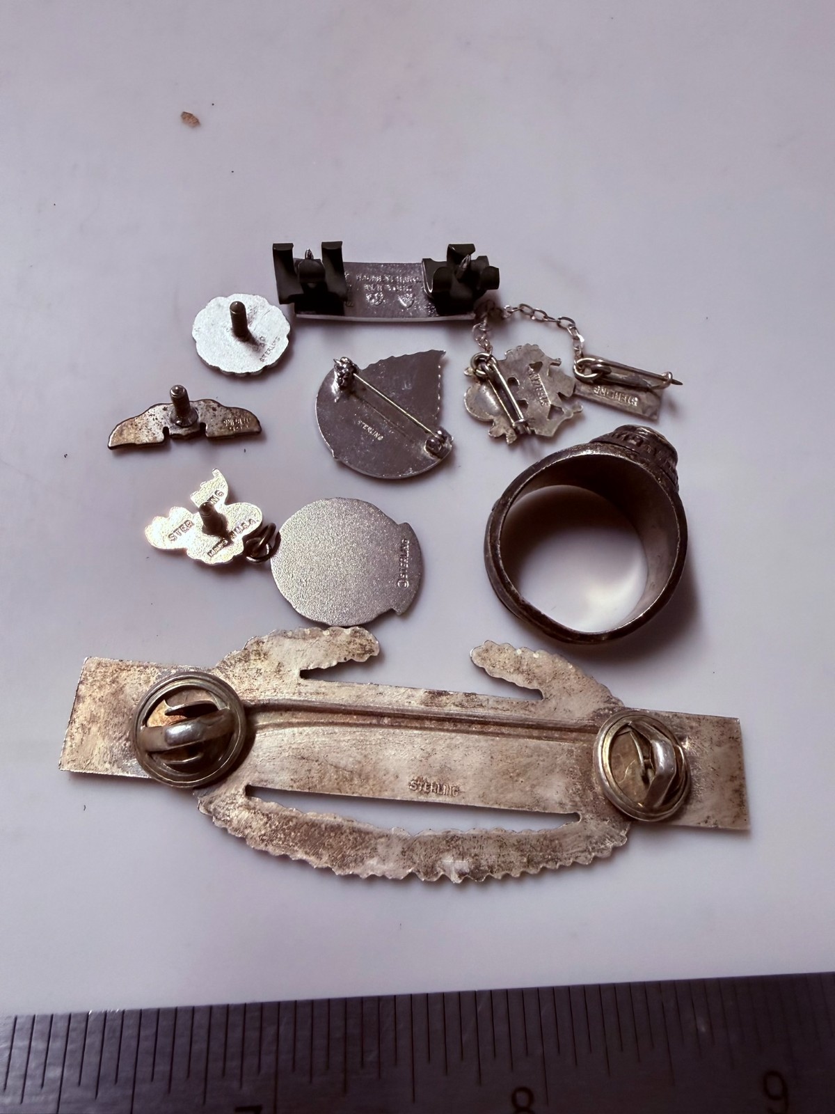 Collection Lot Great Vintage Sterling Silver Fraternal Military ETC Jewelry – X2