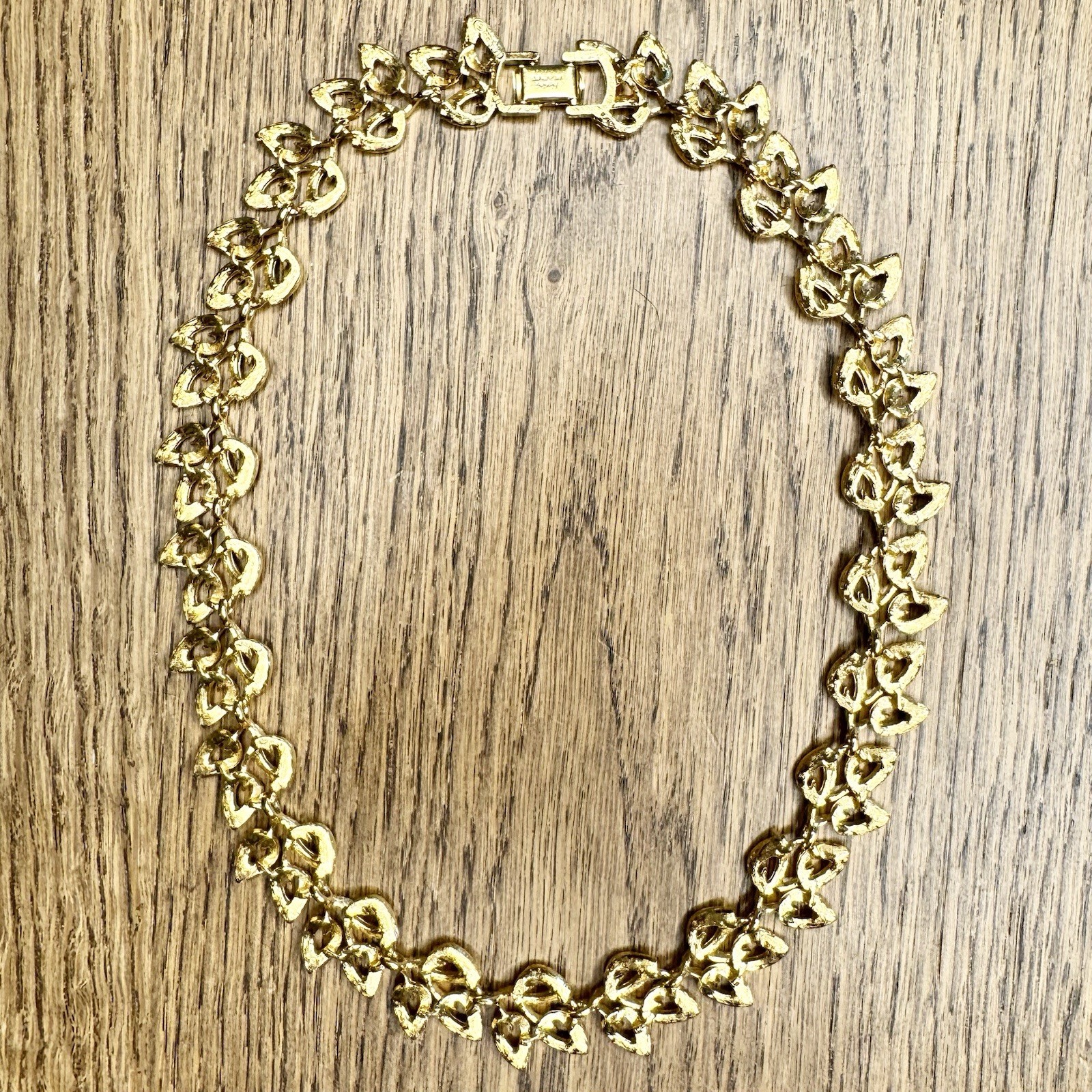 Vintage Napier Chunky Gold Tone Leaf Panel Link Necklace Signed Choker Collar