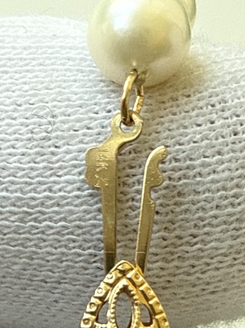 14K Solid Yellow Gold Clasp 6.4mm Beaded White round Pearl Bracelet -7.5”