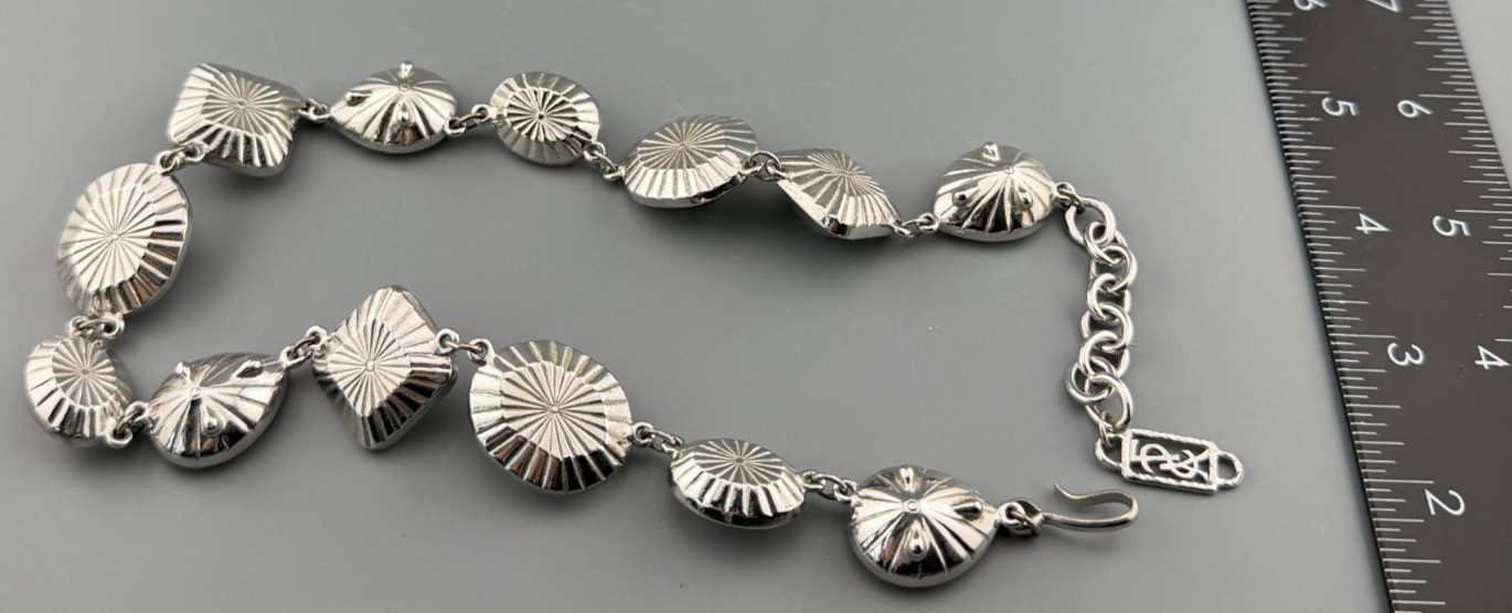 Vintage YSL Yves Saint Laurent Necklace Statement Silver Tone Mixed Stones READ