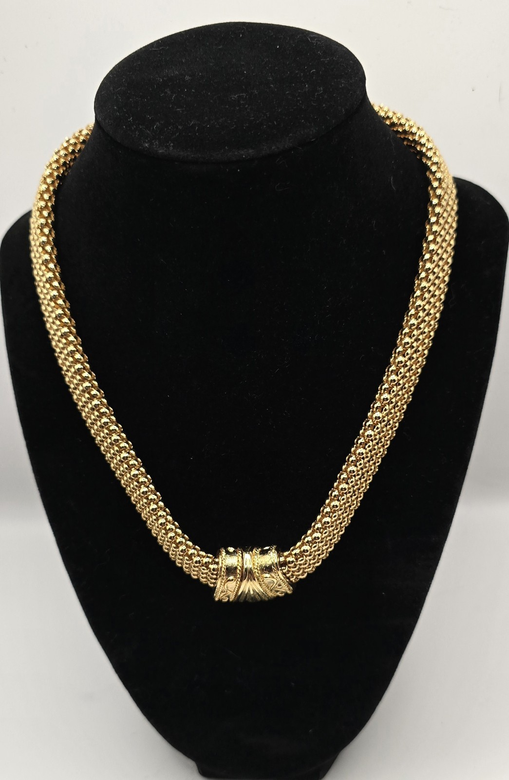Vintage Etruscan Revival Gold Tone Mesh Collar Necklace Bracelet Jewelry Set