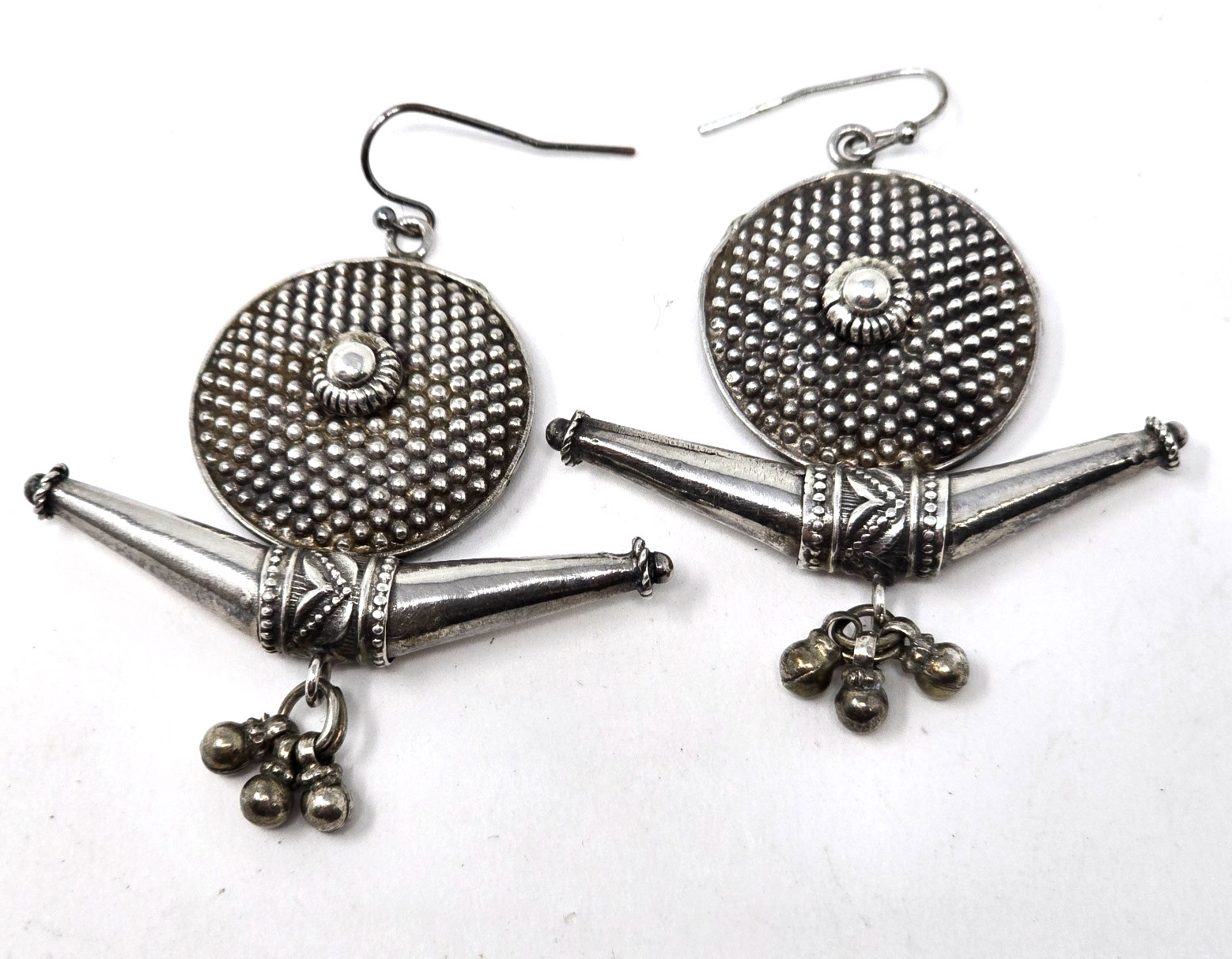 Large Handmade Solid Sterling Silver Earrings, India, Tribal, Unique 12.8g
