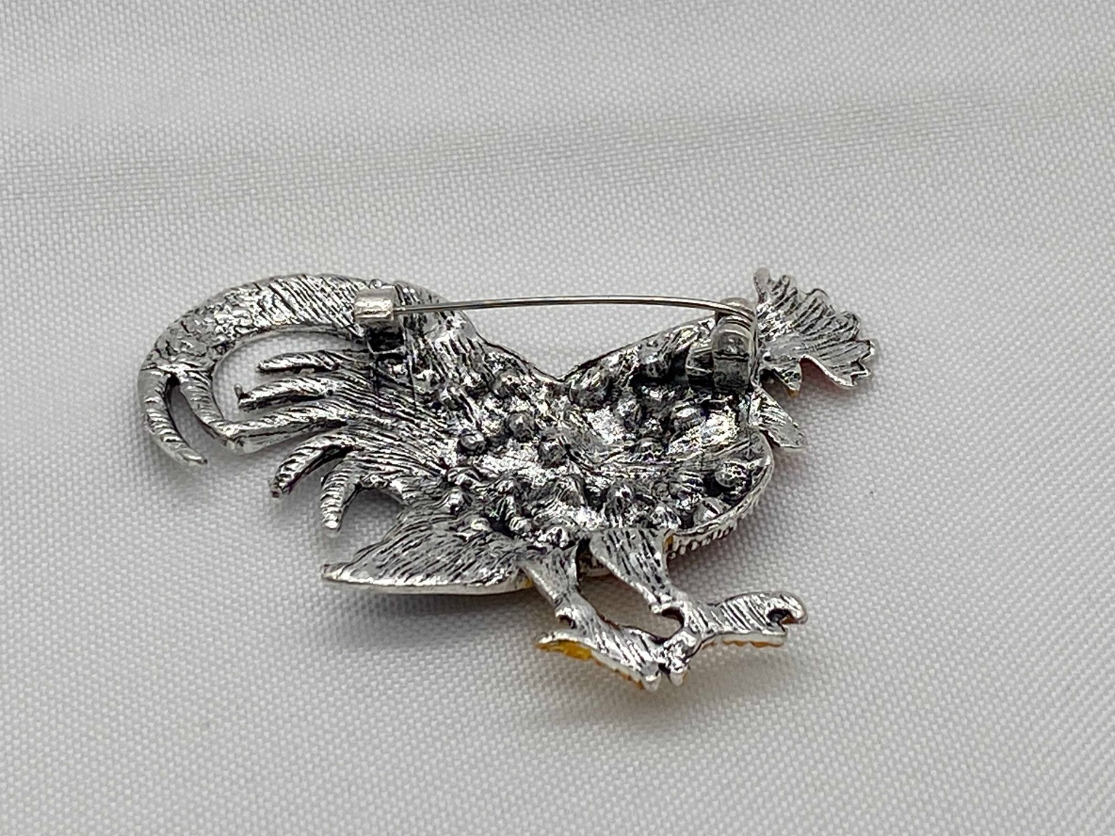 Silver Tone Purple & Rooster with Gold Tone Feet Fashion Pin 2.25