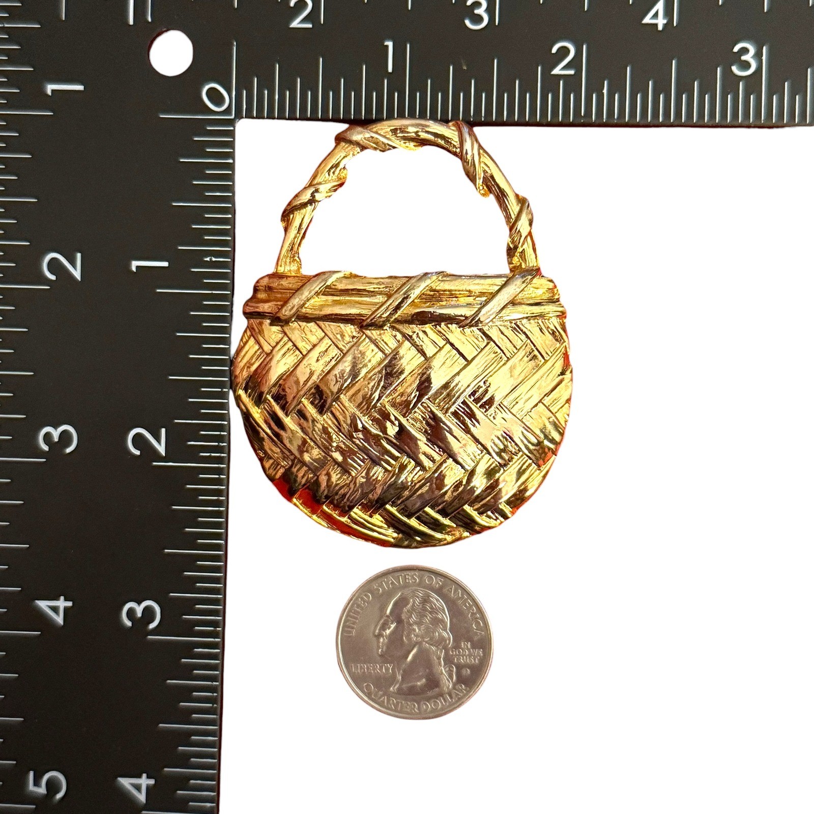 Vintage Basket Purse Brooch Unknown Signed Costume Jewelry