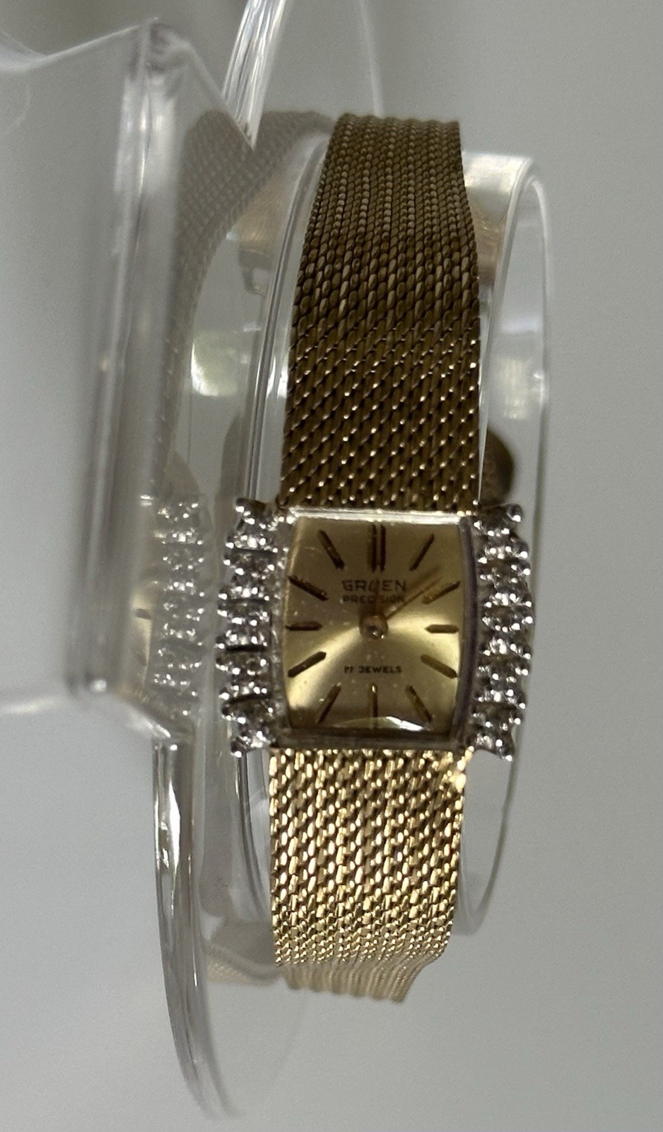 Vintage Gruen Precision 14K Gold Case 10 Diamonds Ladies Wristwatch