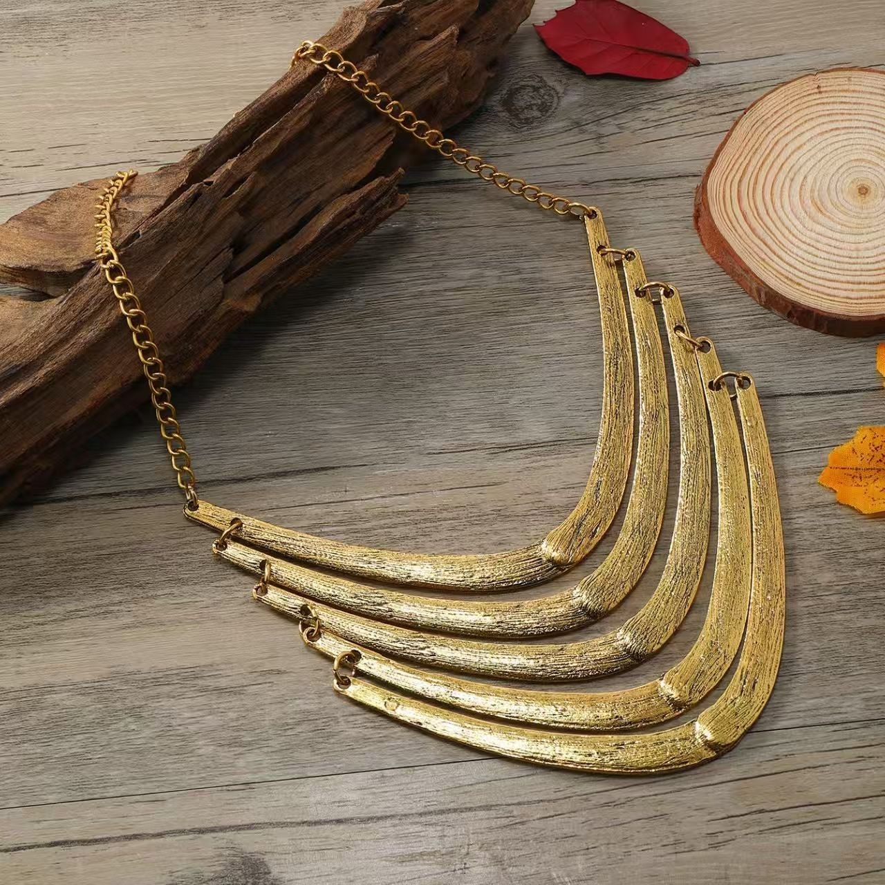 Vintage Bohemian style alloy necklace, multi-layered metal necklace, collarbone