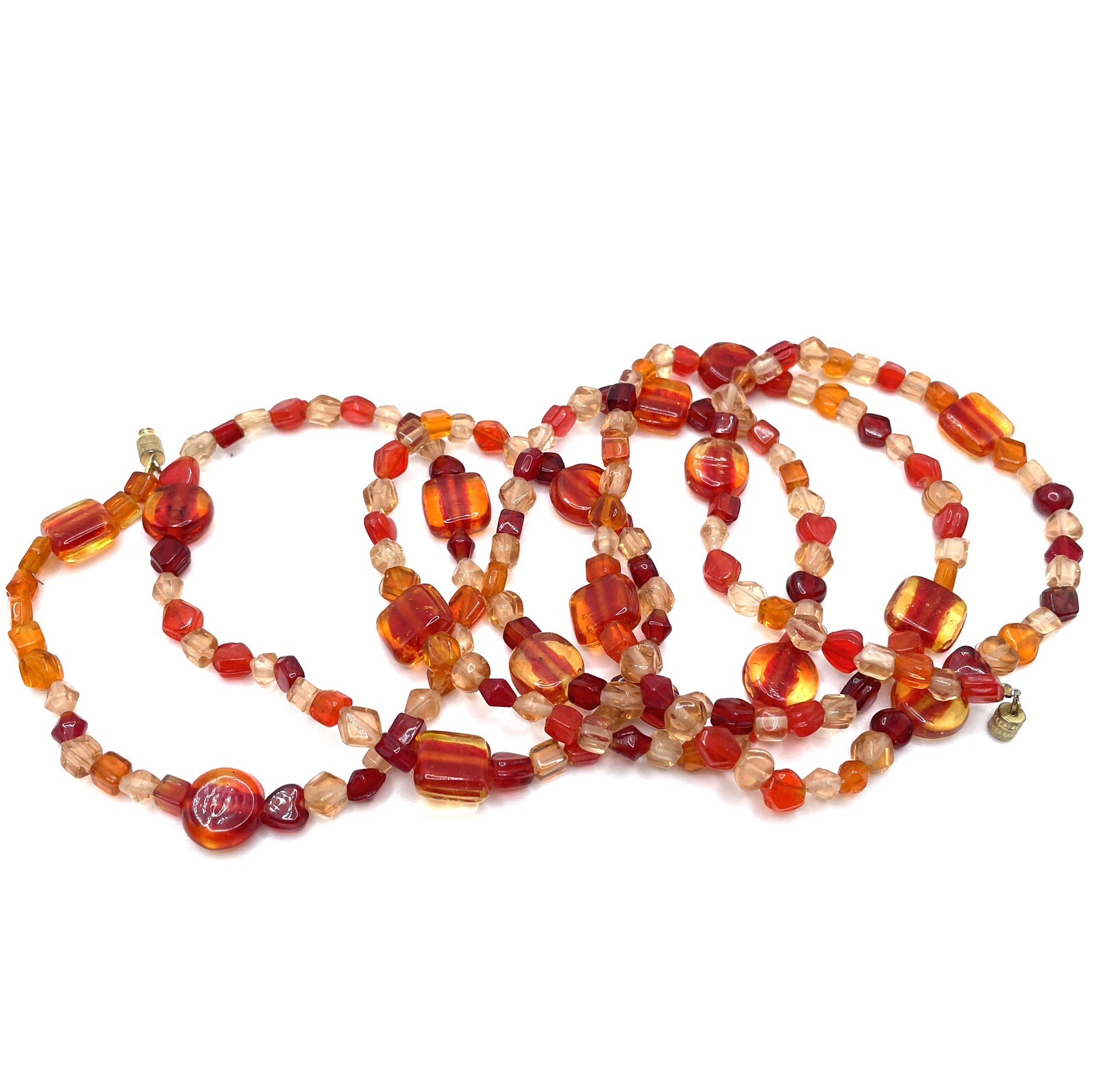 Antique Art Deco Red Orange Fire Glass Beaded Flapper Necklace 44″