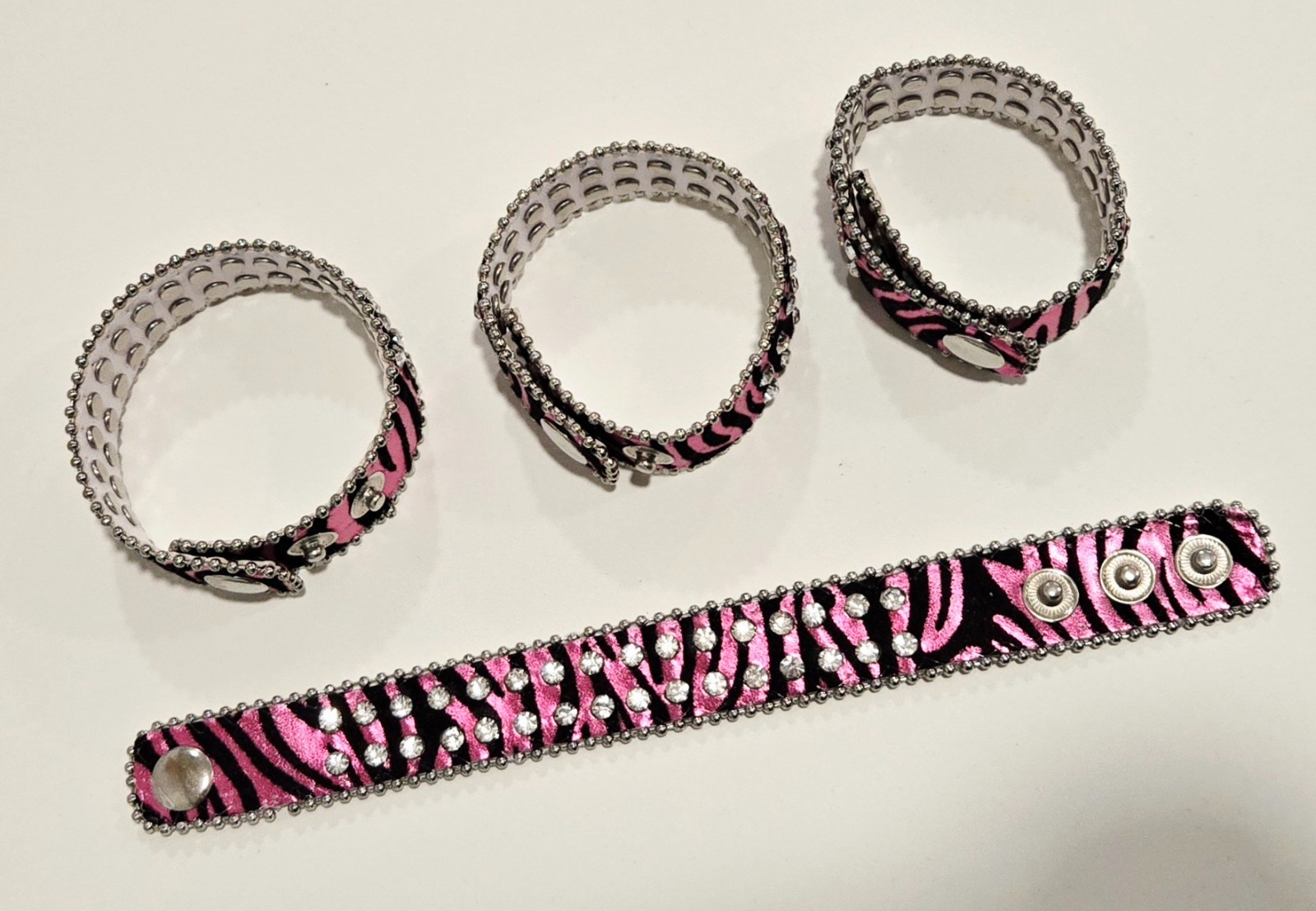 Zebra Print Rhinestone Wrap Bracelets Snap Leather Crystal Cuff Bracelet 12 pcs