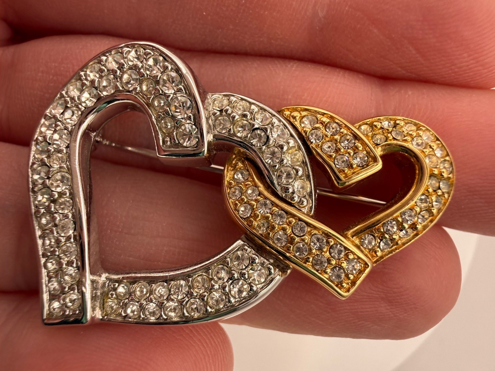Swarovski Brooch Lot Butterfly Double Heart Gold Silver Tone
