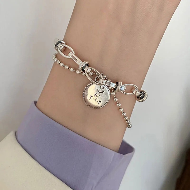 Retro Punk Geometry 925 Sterling Silver Chain Vintage Creative Women Bracelet