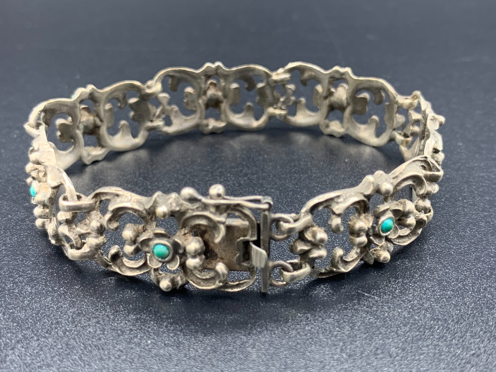 Art Nouveau Biedermeier .835 Silver 7 Panels Bracelet Bangle Arm Jewellery 30g