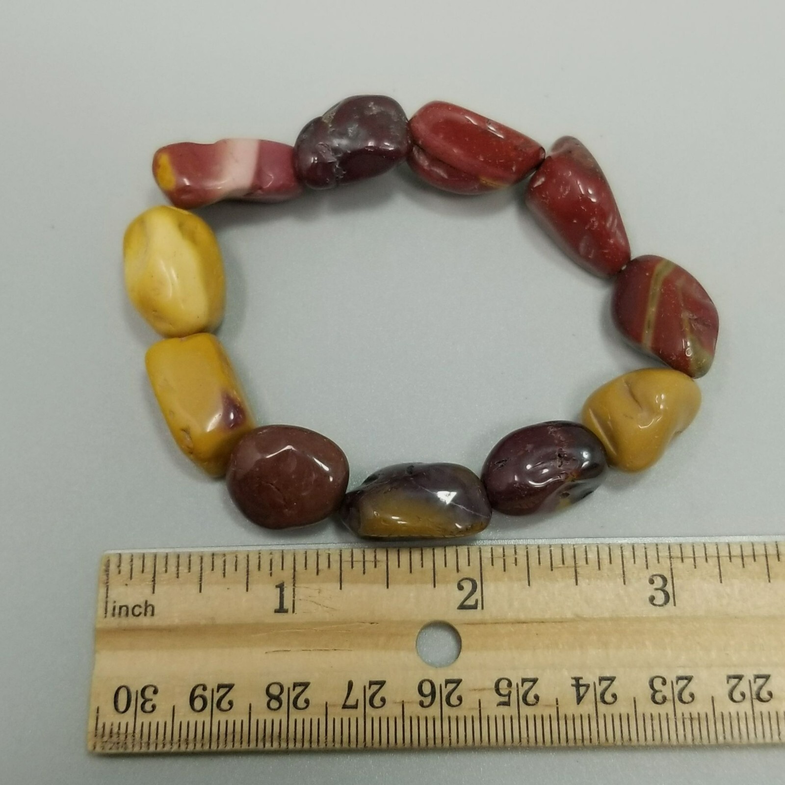 Vintage Red Yellow Stone Beaded Set 16 Inch Necklace Stretch Bracelet