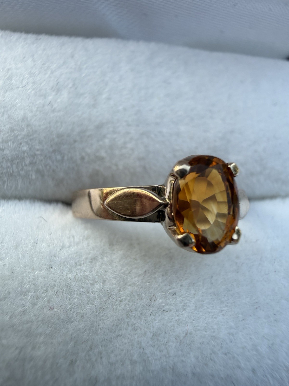 Vintage 14k Rose Gold Madeira 1ct Citrine Oval Solitaire Ring Size 6.25 2.2 Gram