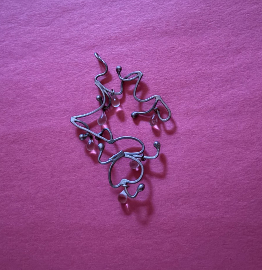 Huge Handcrafted 1960s Abstract Sterling and Rock Crystal Pendant Necklace OOAK