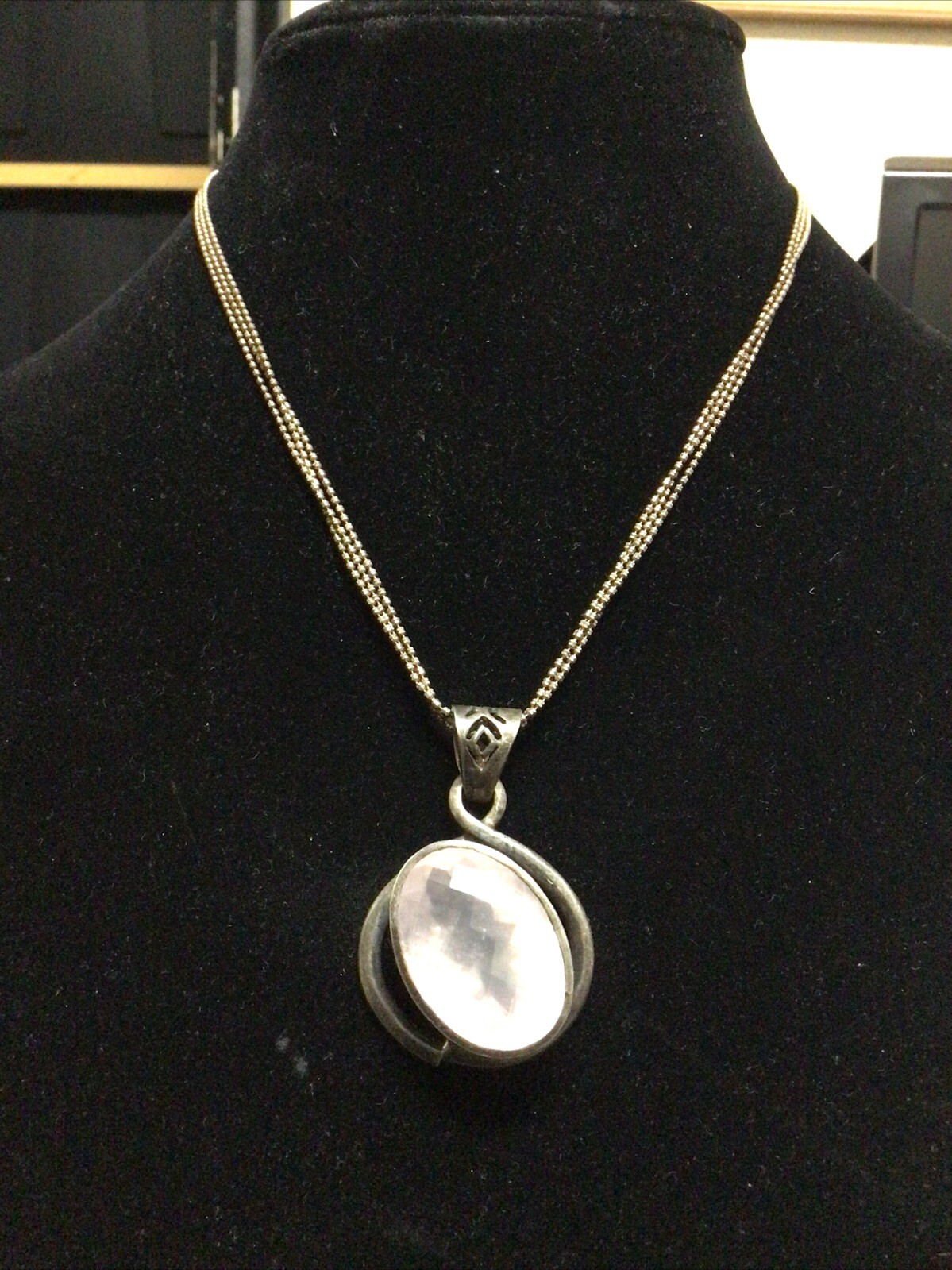 Vintage 925 Real Rose Quartz Pendant W/ VTG DESIGN AGI 925 ITALY Necklace