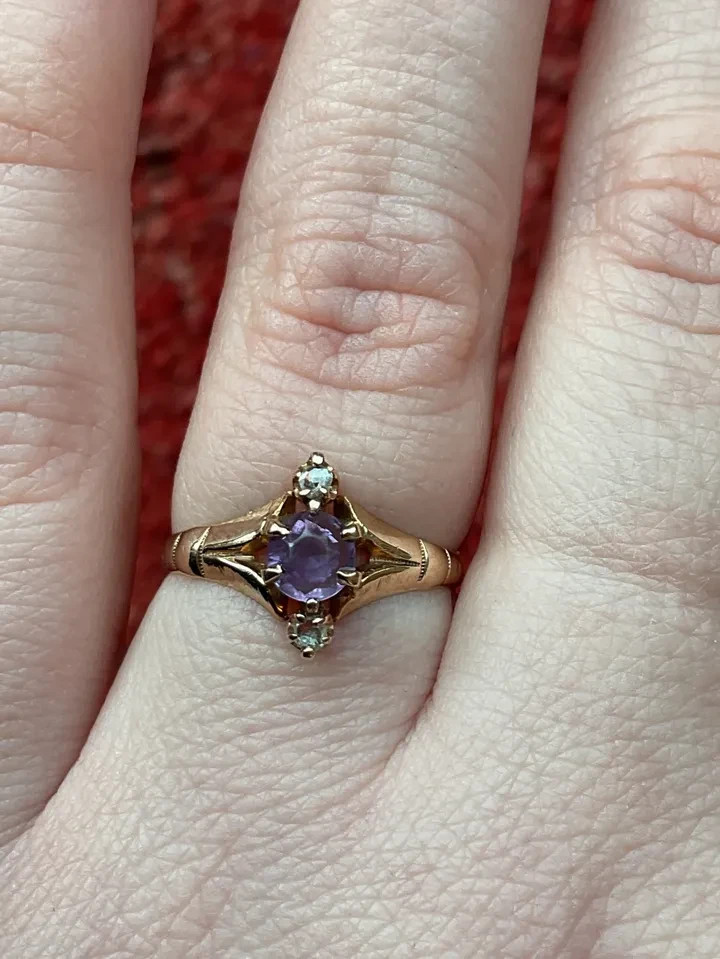 Antique Victorian 14k rose cut amethyst and diamond 6