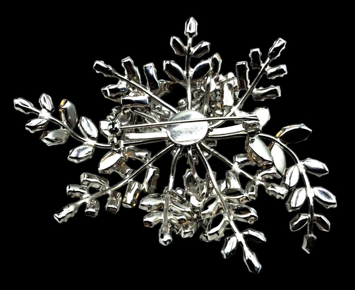 Vintage Rhinestone Floral Brooch Massive Pin Austria ? Costume Jewelry