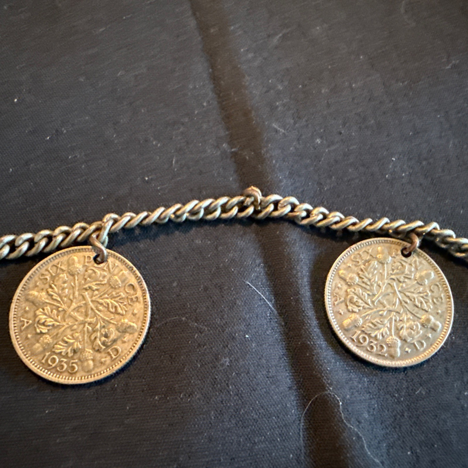 Antique Silver King George V Three pence Bracelet 1928-1936