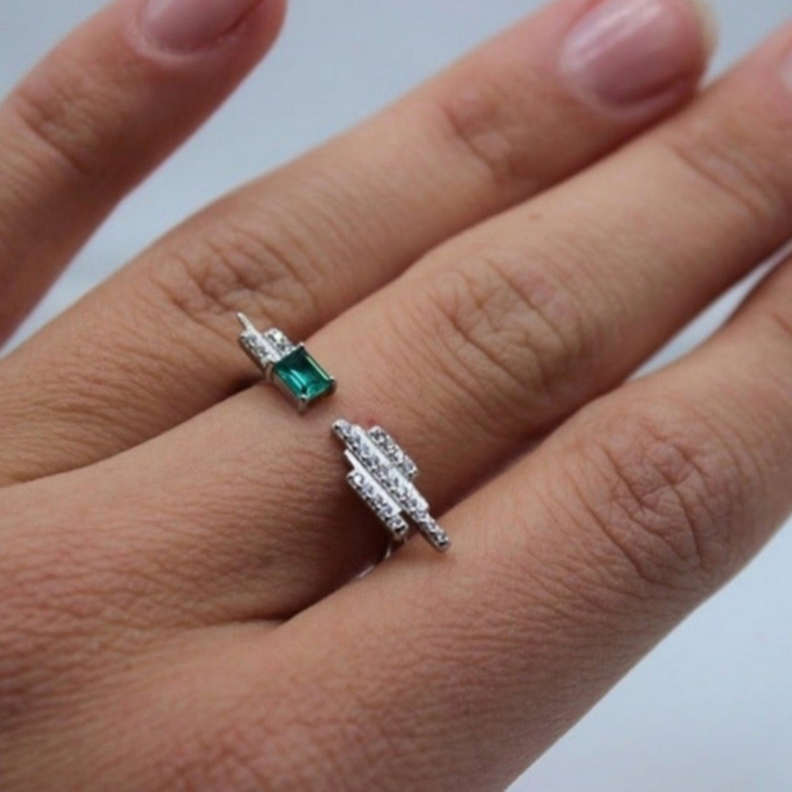 Gemstone Crystal Ring Emerald Cut Topaz Open Adjustable Cocktail Green OS NWT