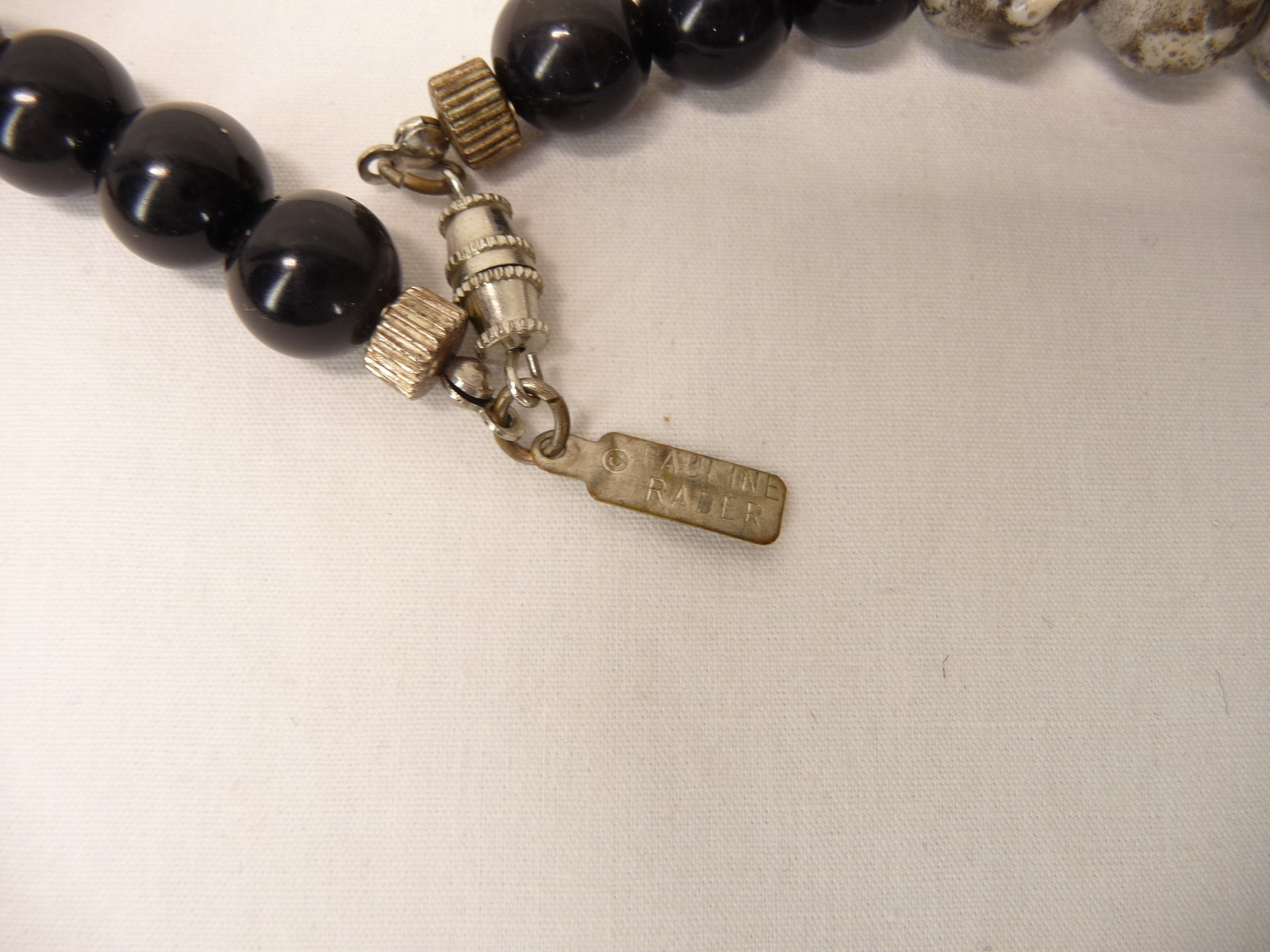 Vintage Pauline Rader Signed Black White and Gray Modernist Necklace USA Seller