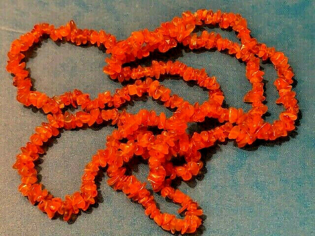 VINTAGE Polished Stone Necklace, Orange, 35″ Long, No Clasp
