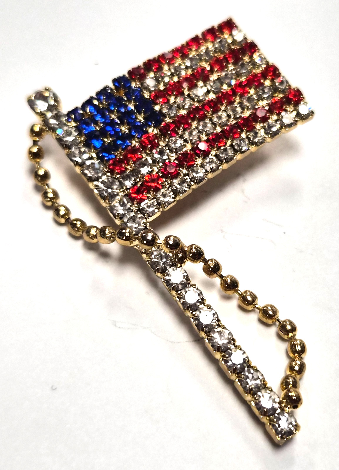 Vintage 70’s American Flag 4th of July Paved Rhinestones Patriotic Pin / Brooch