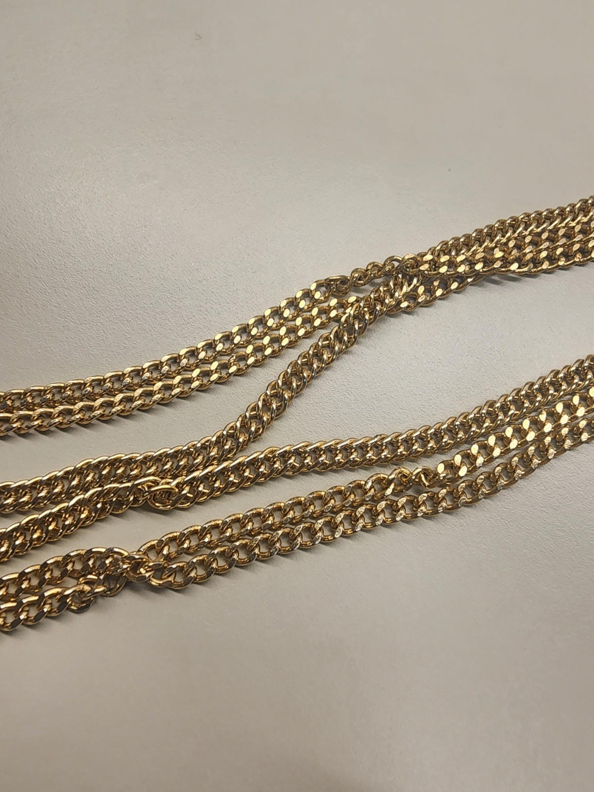 Vintage Gold Tone Chunky Statement Multi Strand Chain Necklace W/ Tassle