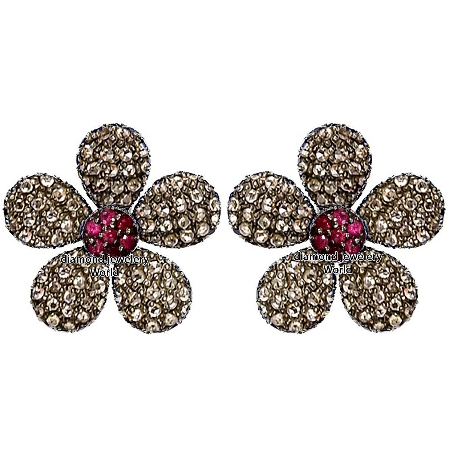 1.65ctw Rose Cut Diamond Ruby Silver Victorian Gorgeous Studs Earring Jewelry