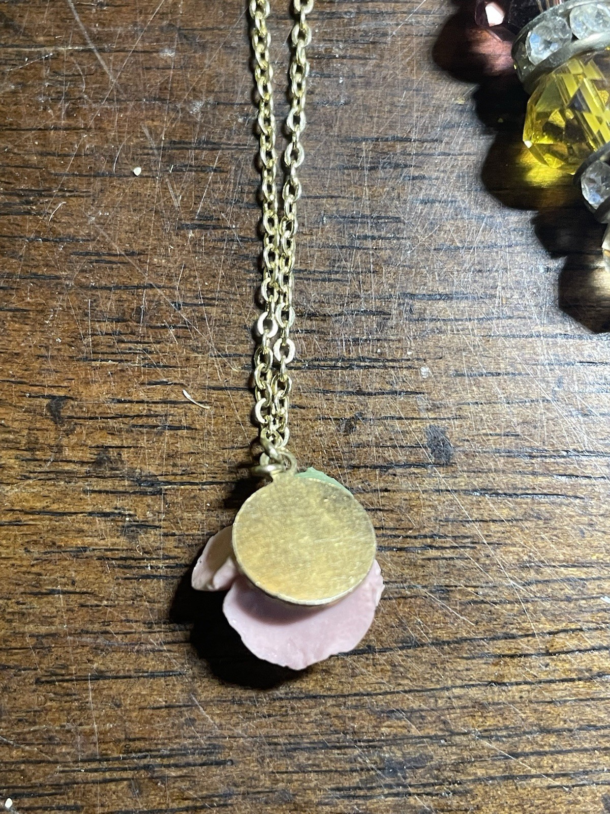 Porcelain Rose Gold Tone Necklace Sweet Simple Floral 90s Pink Framed Bracelets