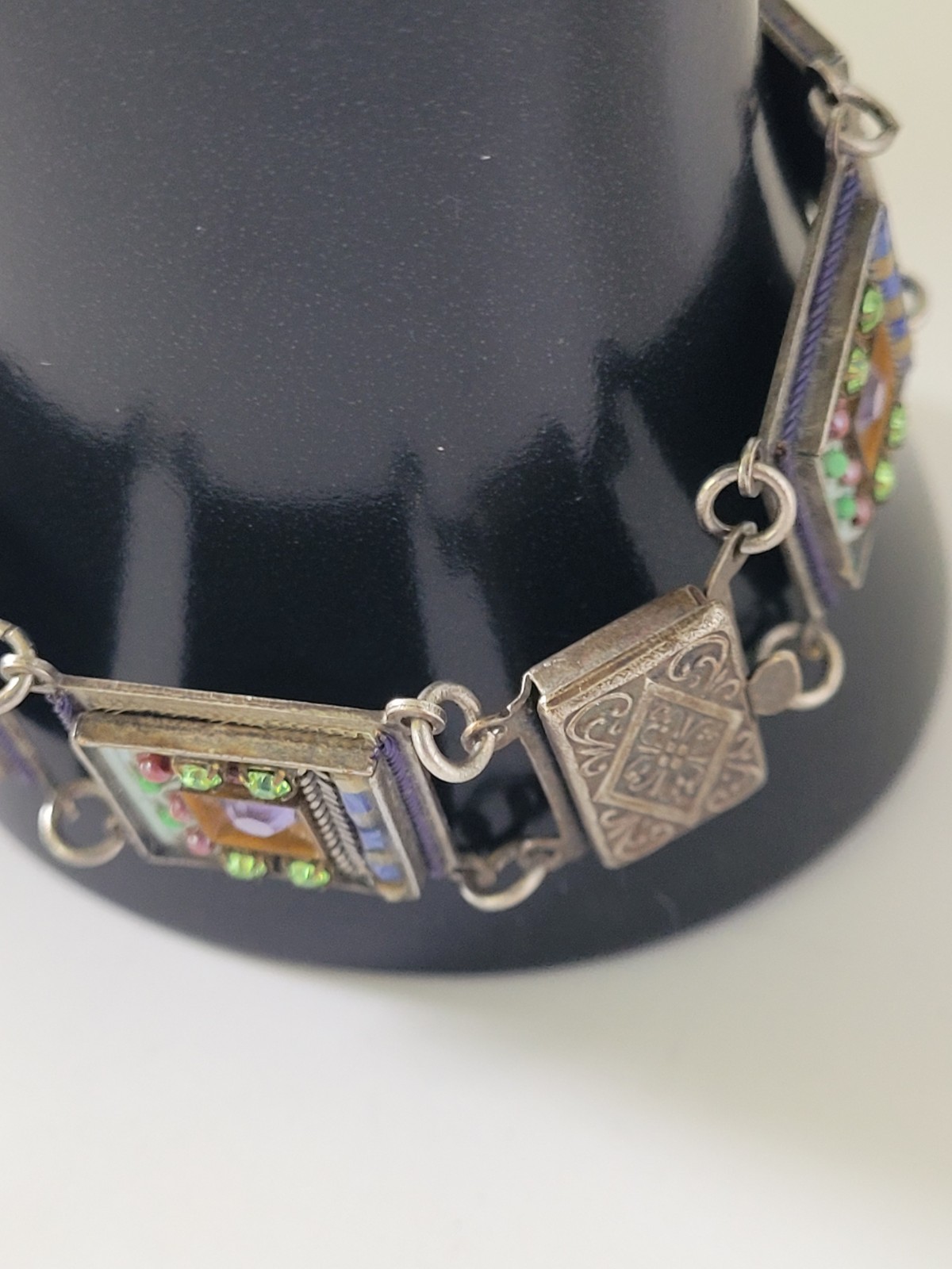 Adaya Colorful Enamel Crystal Panel Bar Link Bracelet 7.5” Israel