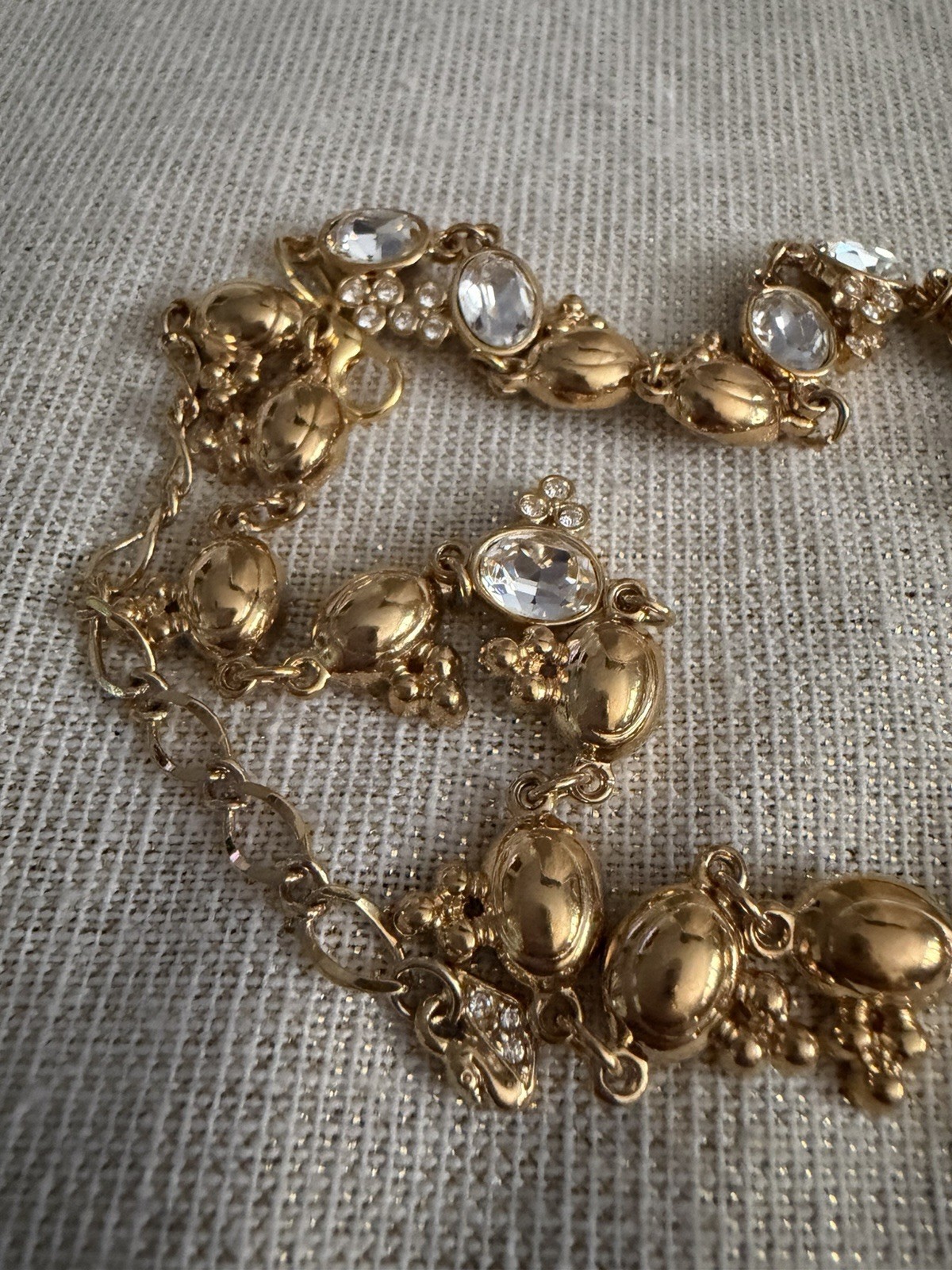 Vintage Swarovski Gold Clear Crystal Trefoil Station Link Necklace