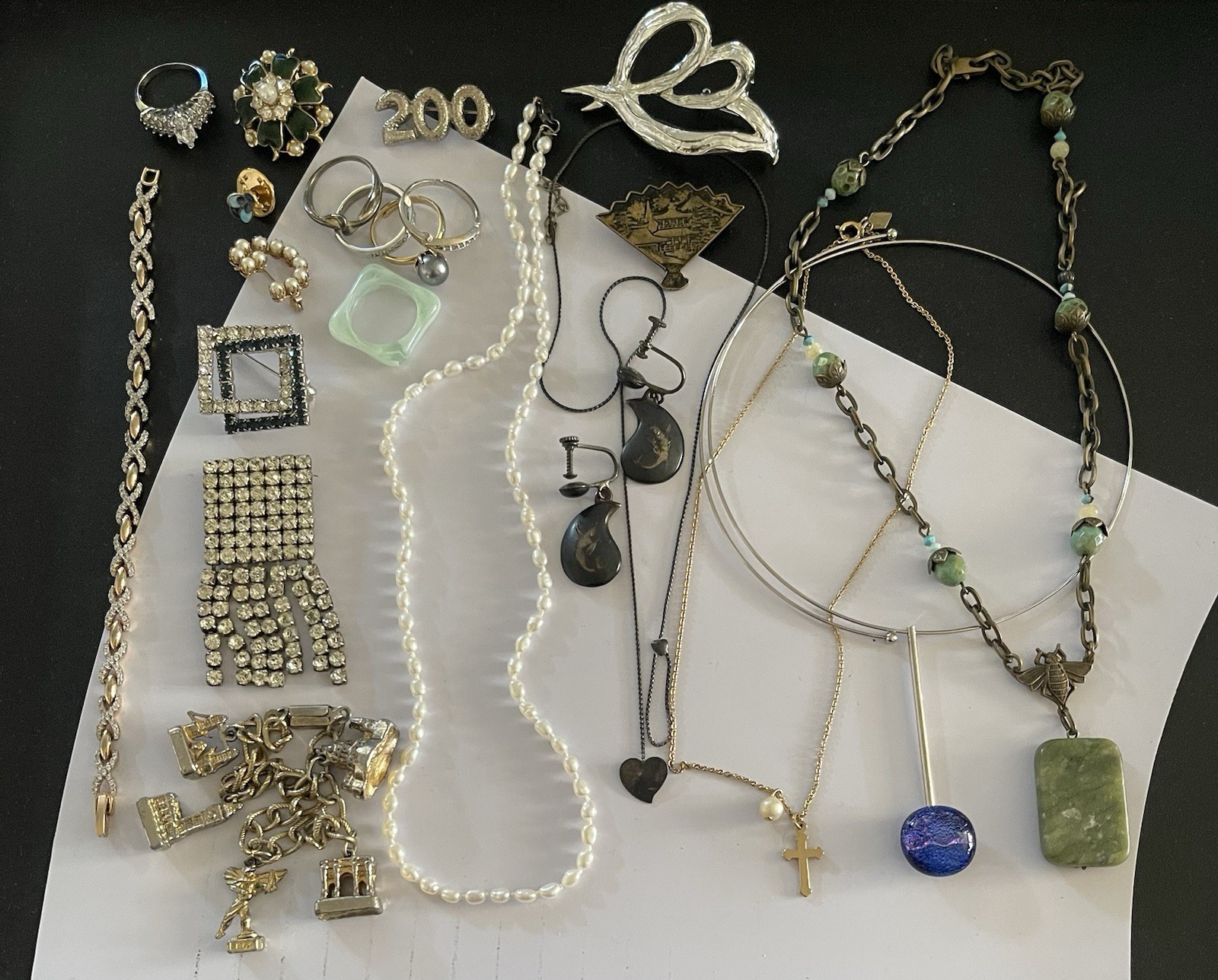 Vintage Costume Estate Jewelry Lot Mixed Material Mixed Metals Wearable
