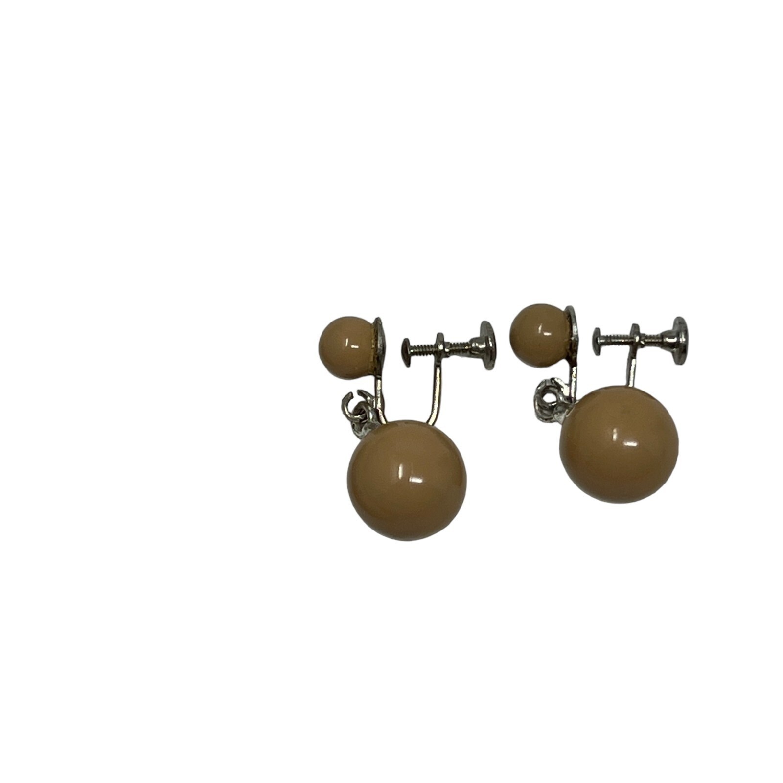 Vintage Screw Back Bead Drop Earrings Tan Brown Dangle