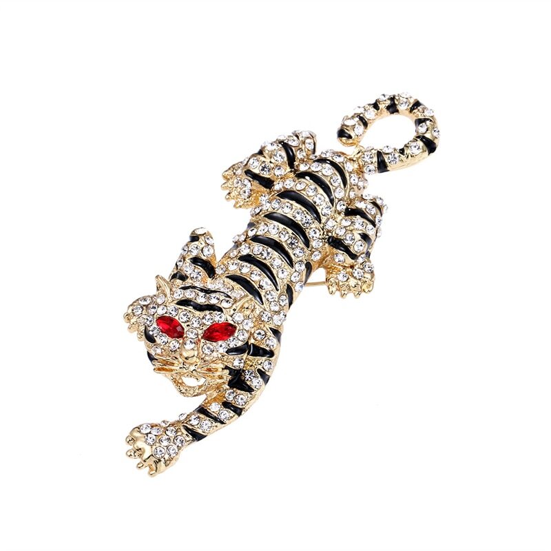 Fashion Retro Tiger Brooch Rhinestones Pin Unisex Decorative Corsage Jewelry