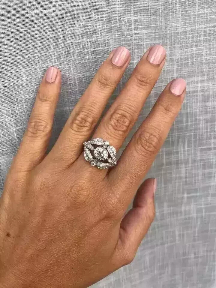Art Deco Style Lab Created Diamond Engagement & Wedding Ring 14k White Gold FN