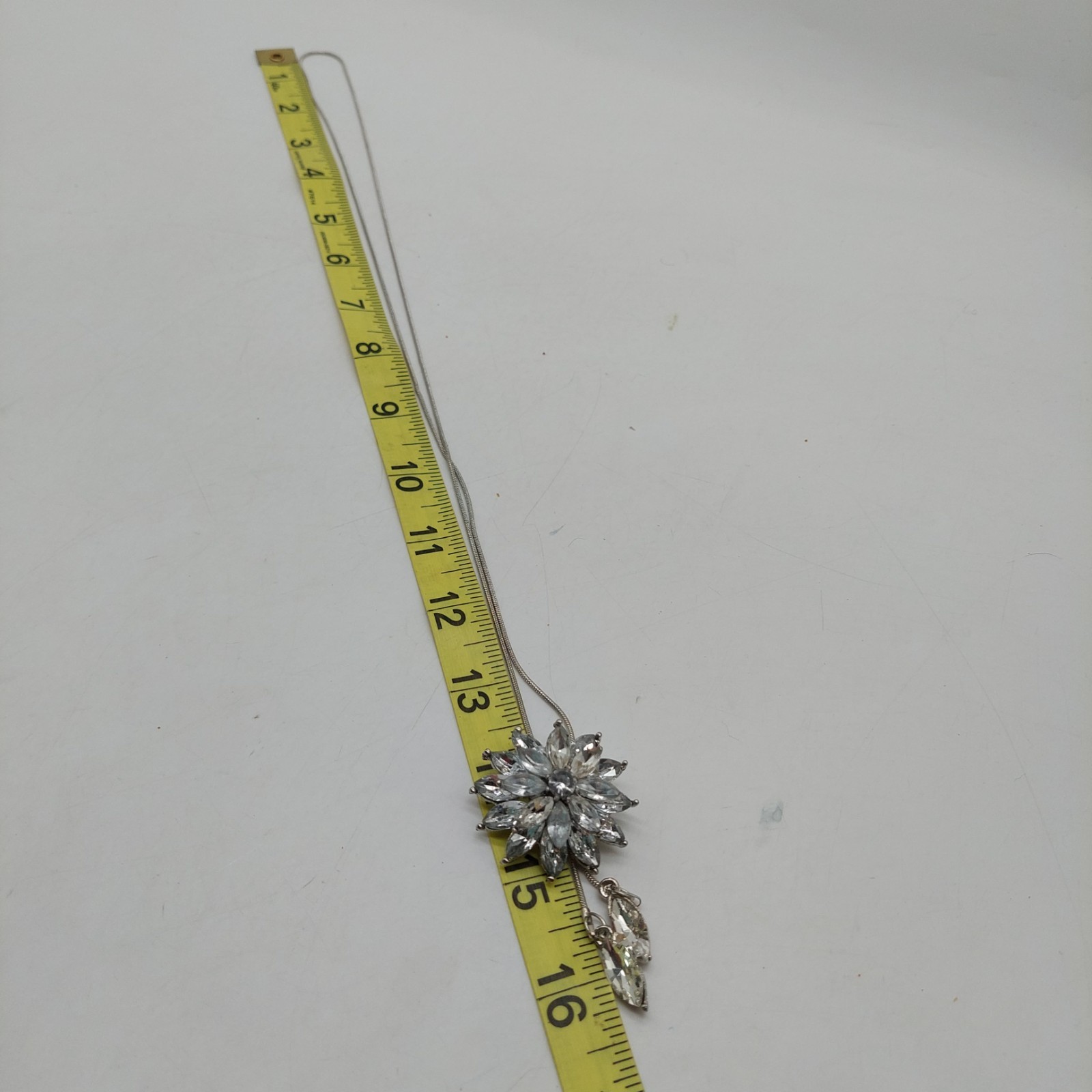 Clear Marquise Rhinestone Flower Silver Tone Lariat Slide Necklace Vintage