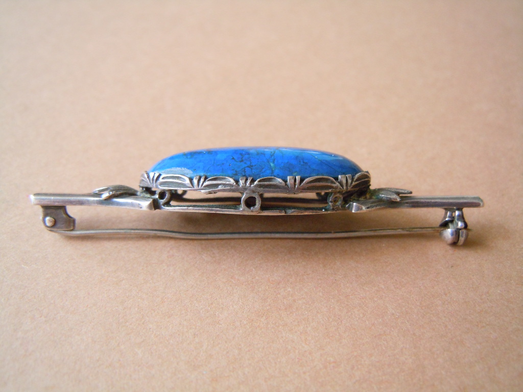 Brooch Silver Verified Gemstone Color Stone Blue 7.2 G / 6.2 X 1.5 Cm