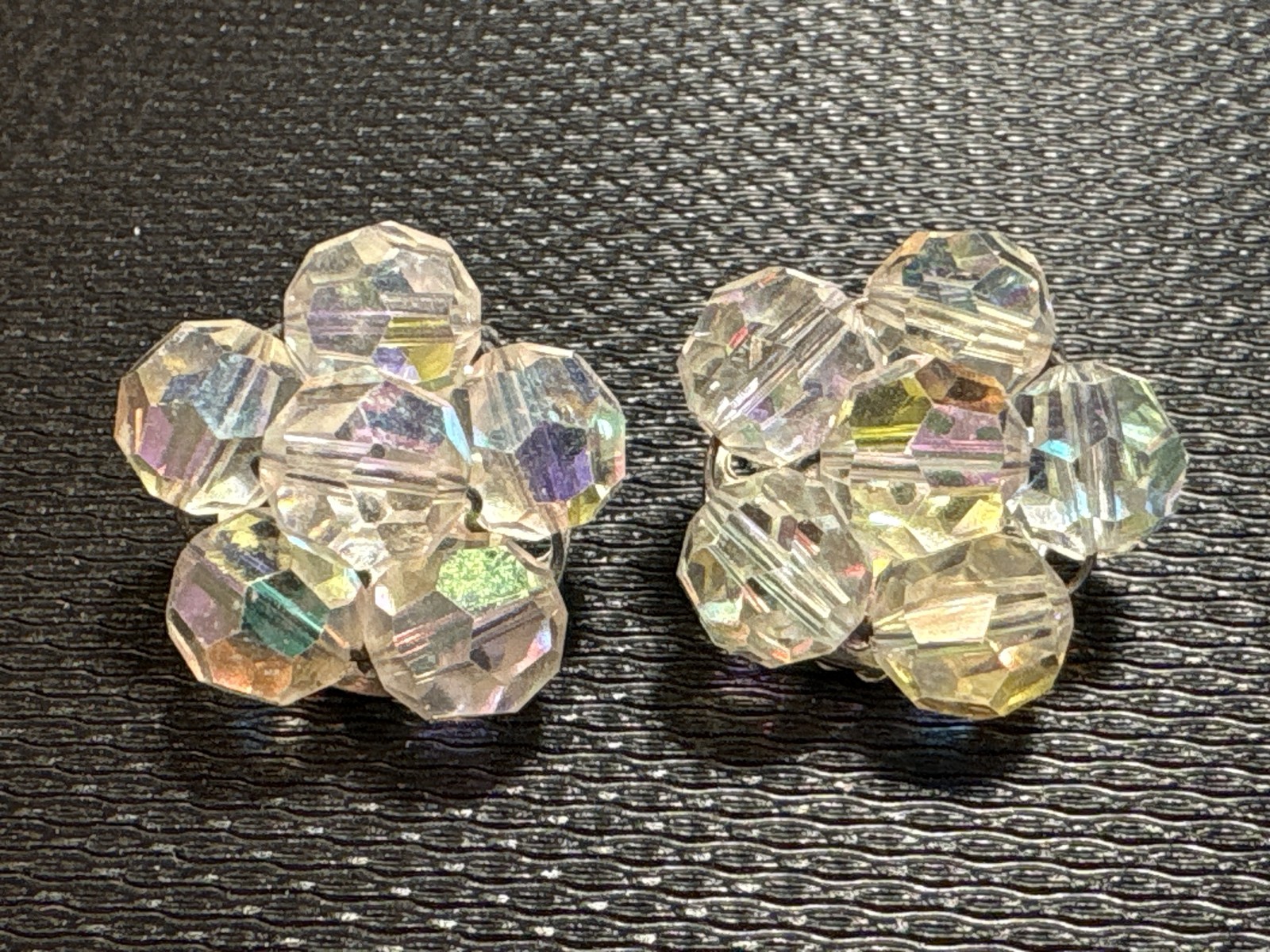 Aurora Borealis Faceted Glass Bead Clip-On Earrings N/A (Mid-20th Century)