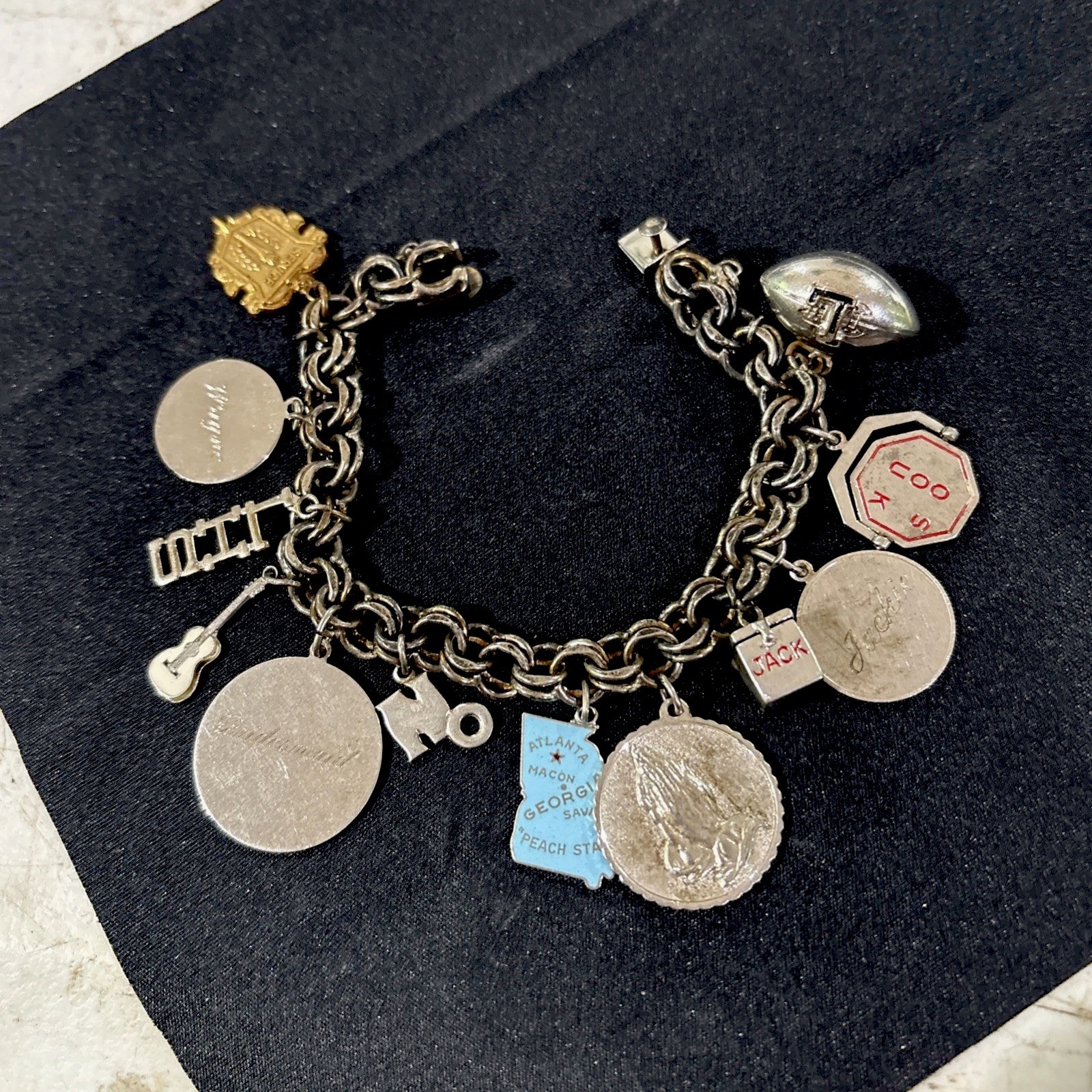Vintage Danecraft 925 Sterling Silver Charm Bracelet With 12 Non Silver Charms