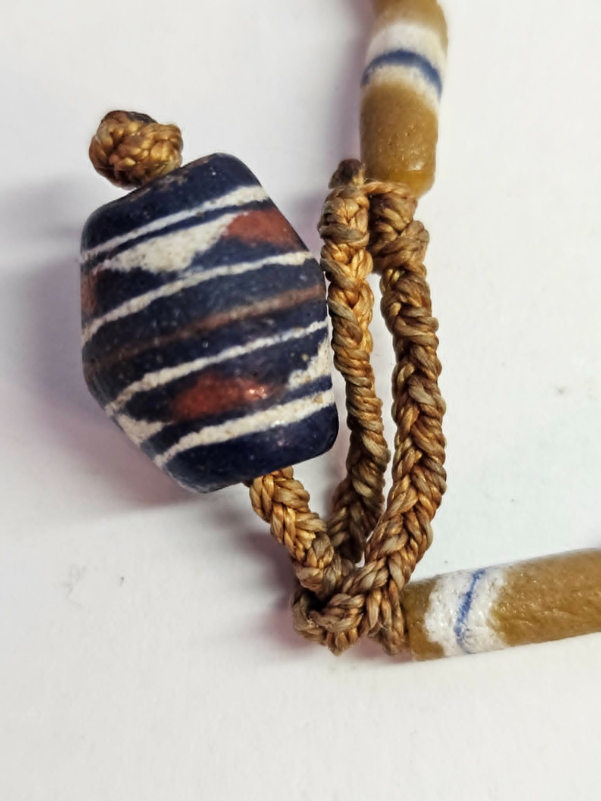 Tibetan Dzi/ African Trade? Necklace Large Yellow Glass Brown Ceramic Beads Boho