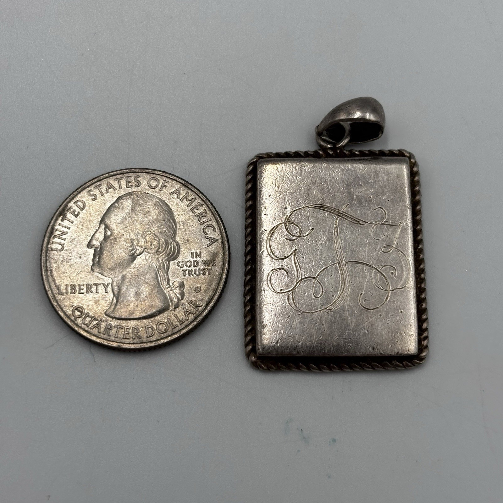 Vintage Sterling Silver 925 Rectangle GL3 Marked 40.70mm Pendant 7.2g