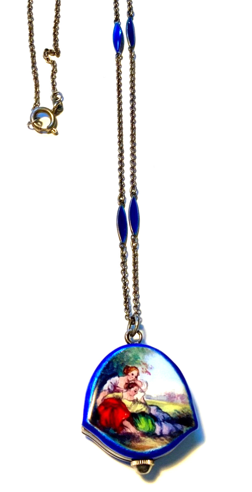 PRISTINE Enamel GUILLOCHE*925*BUCHERER*Pendant WATCH NECKLACE WORKS GREAT! MINT!
