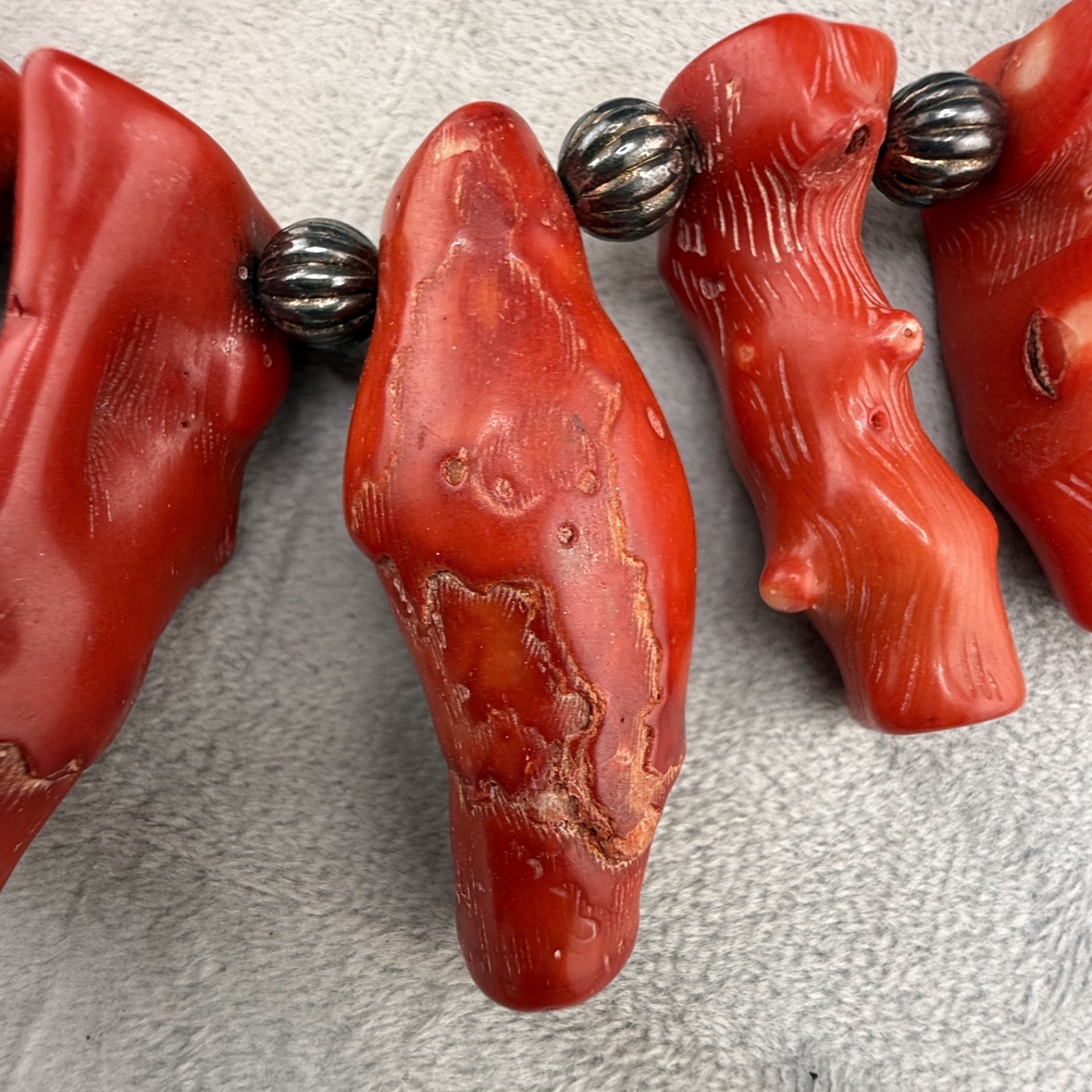 Vintage Red Branch Coral Necklace Silver Tone HEAVY 28”