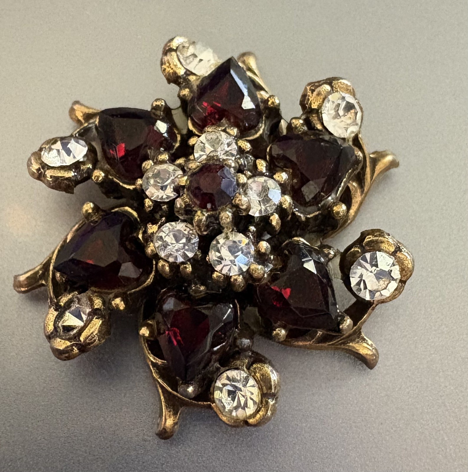 Vintage Bohemian Red Garnet Chaton Rhinestone Cluster Earring Craft Component