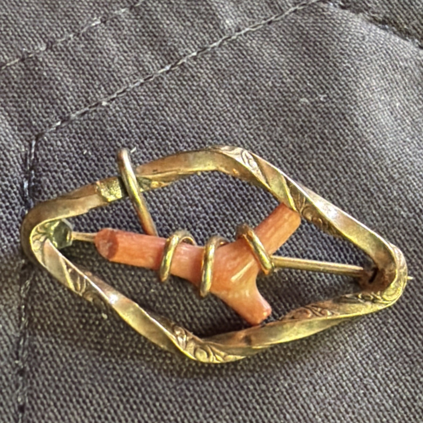 Vintage Rosy Gold Fill Coral Branch Interwoven Scroll Work On Metal